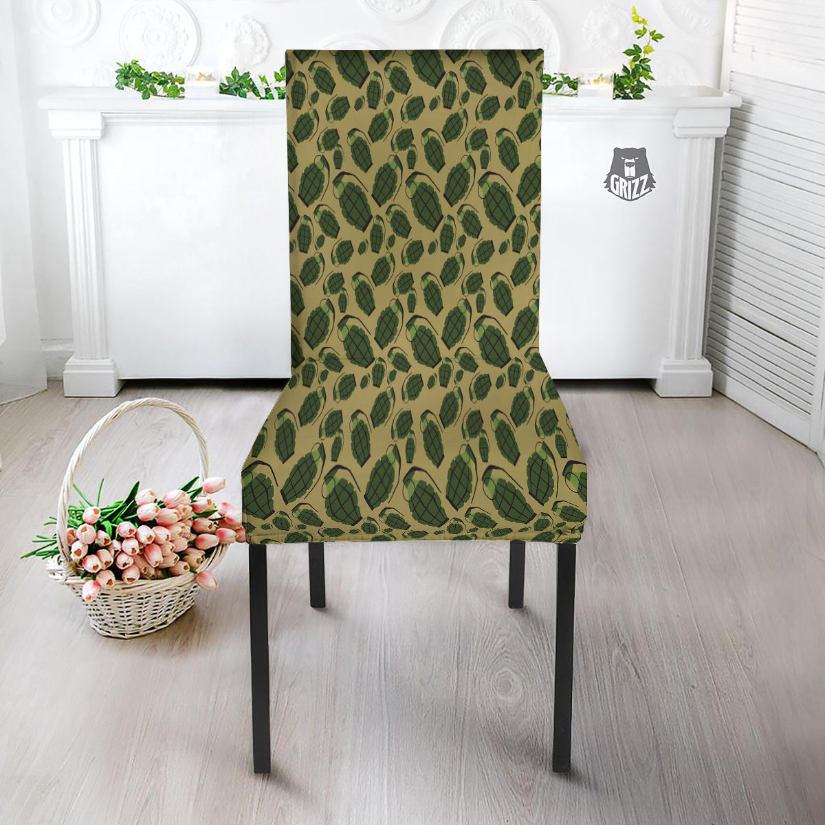 Brown Grenade Print Pattern Dining Chair Slipcover-grizzshop