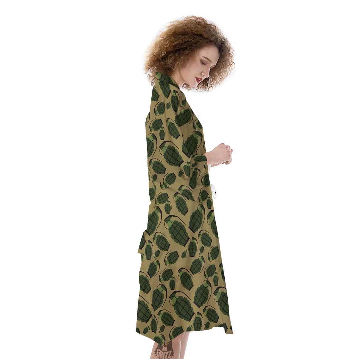 Brown Grenade Print Pattern Kimono-grizzshop