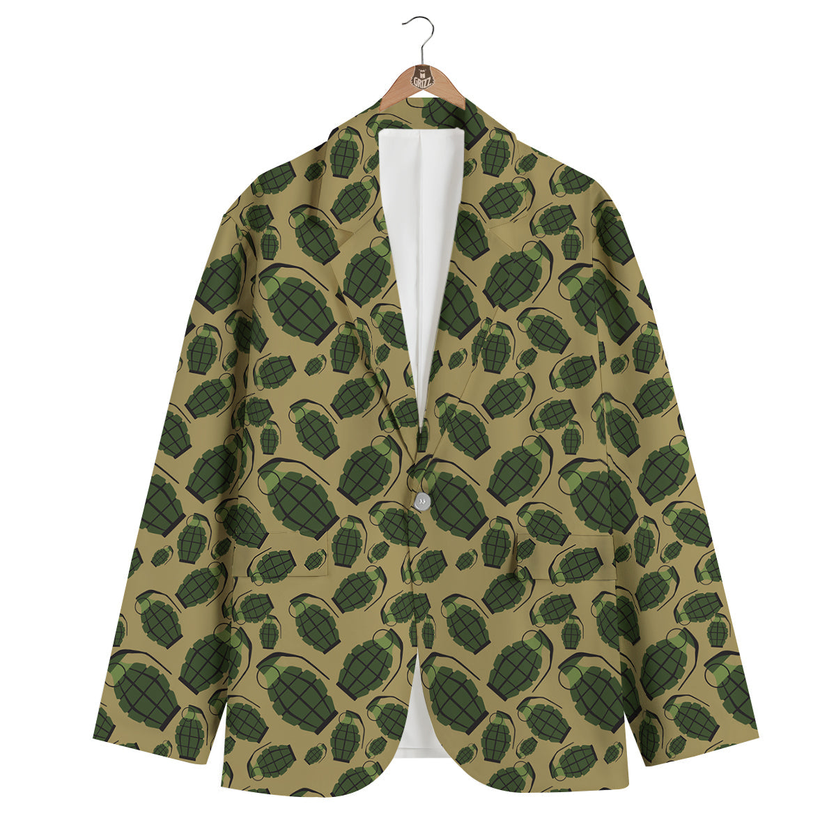 Brown Grenade Print Pattern Men's Blazer-grizzshop