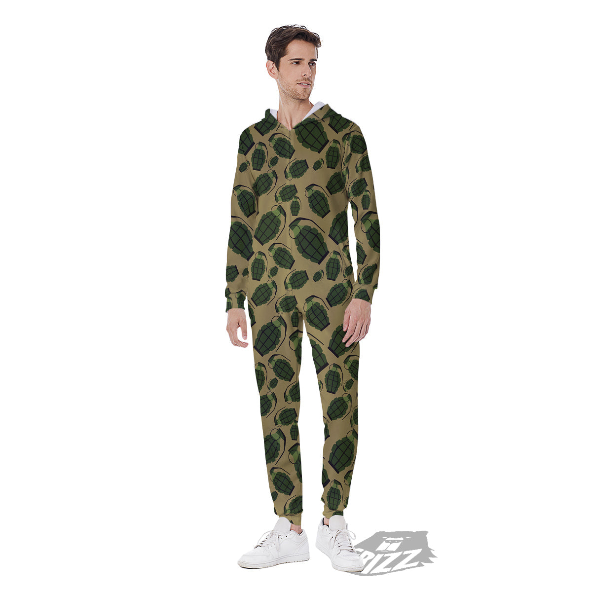 Brown Grenade Print Pattern Men's Jumpsuit-grizzshop