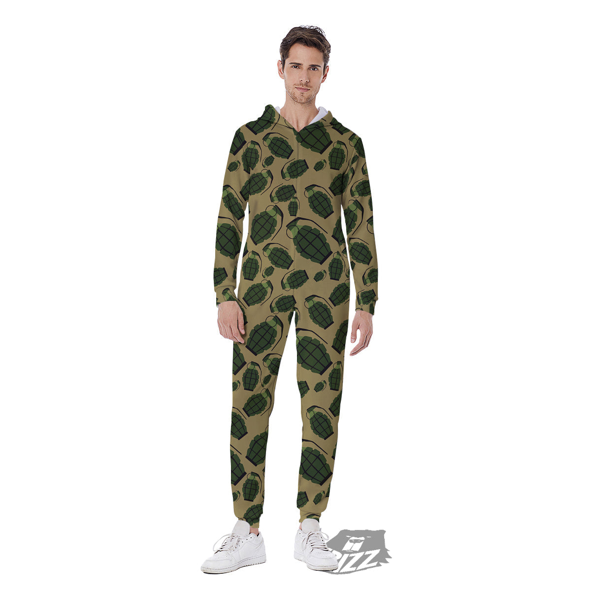 Brown Grenade Print Pattern Men's Jumpsuit-grizzshop