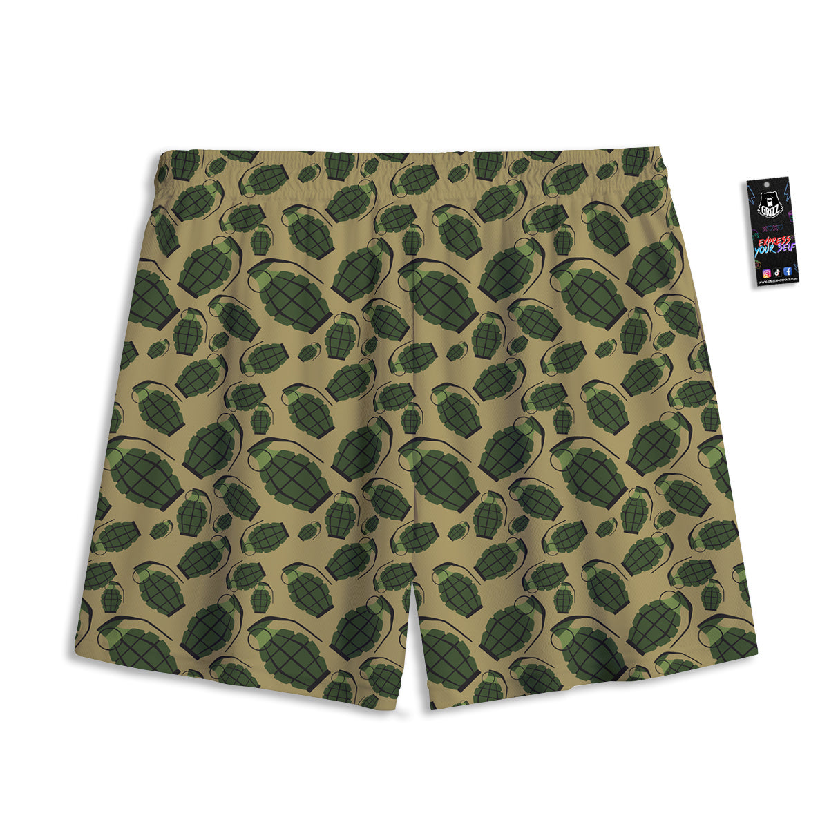 Brown Grenade Print Pattern Mesh Shorts-grizzshop