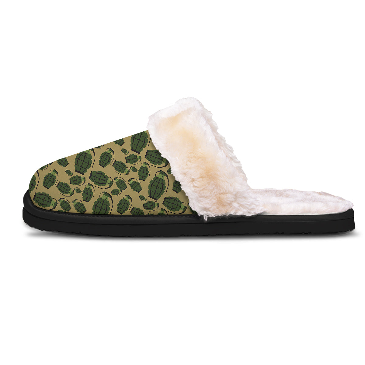 Brown Grenade Print Pattern Slippers-grizzshop