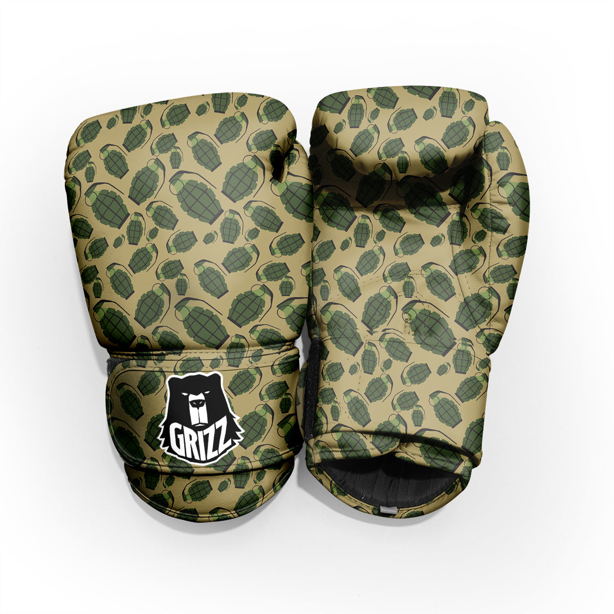 Brown Grenade Print Pattern Sparring Gloves-grizzshop