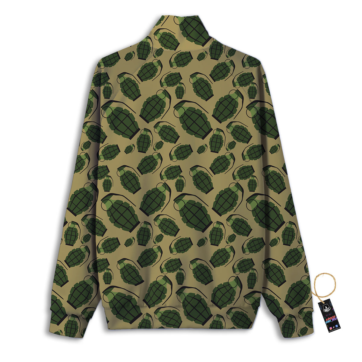 Brown Grenade Print Pattern Track Jacket-grizzshop