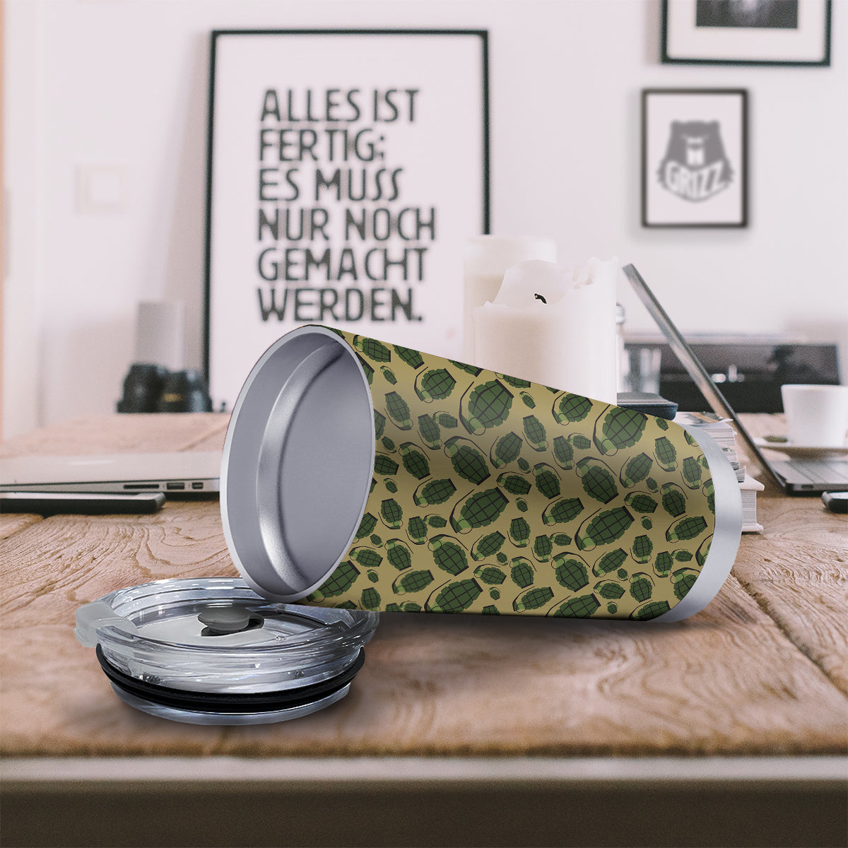 Brown Grenade Print Pattern Tumbler-grizzshop