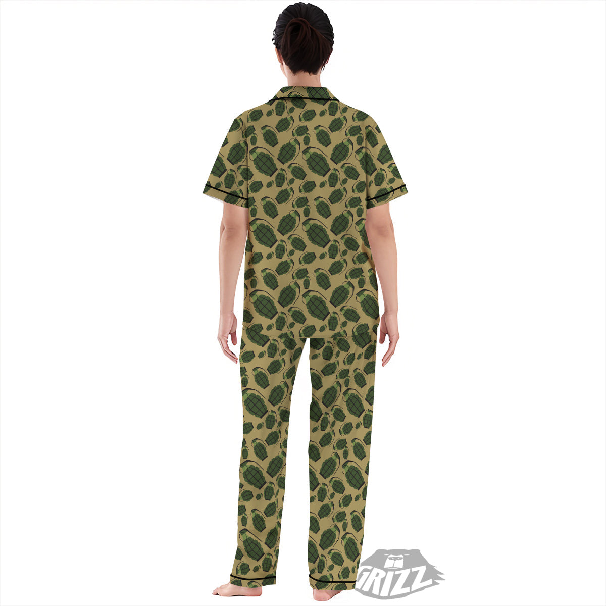 Brown Grenade Print Pattern Women's Pajamas Set-grizzshop