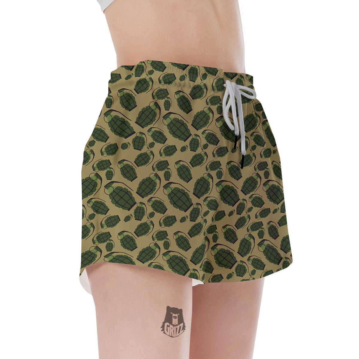 Brown Grenade Print Pattern Women's Shorts-grizzshop