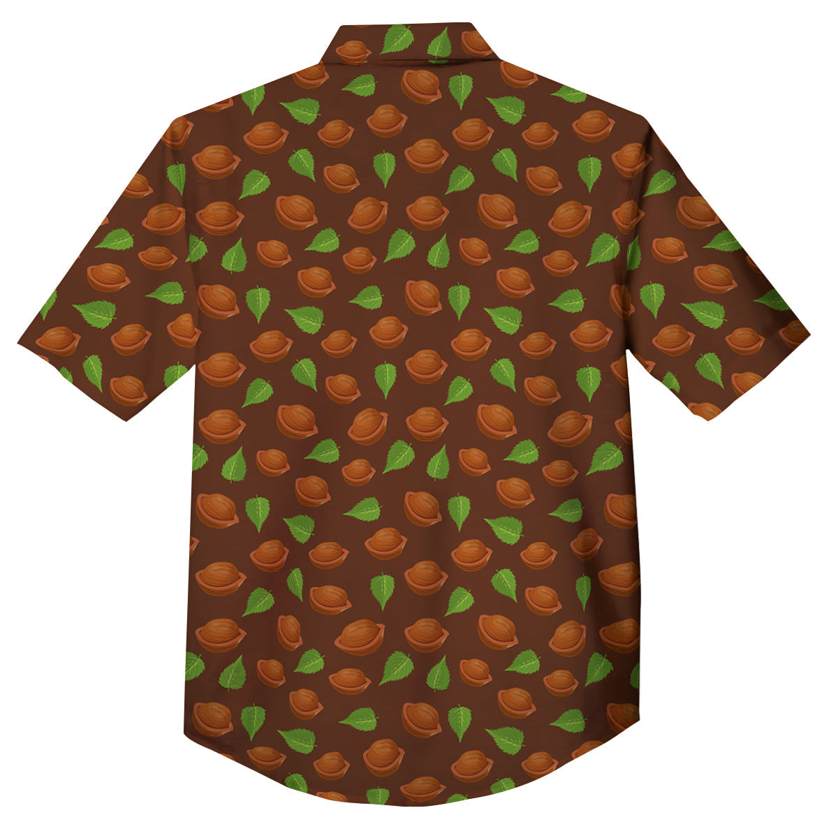 Brown Hazelnuts And Green Leaf Print Pattern Button Up Shirt-grizzshop