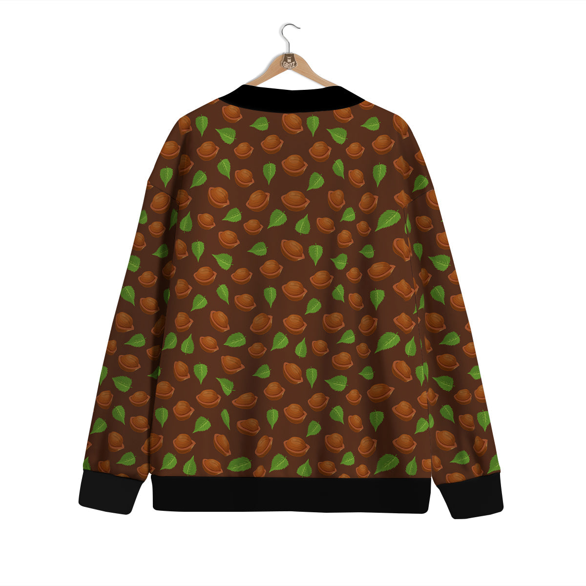 Brown Hazelnuts And Green Leaf Print Pattern Cardigan-grizzshop