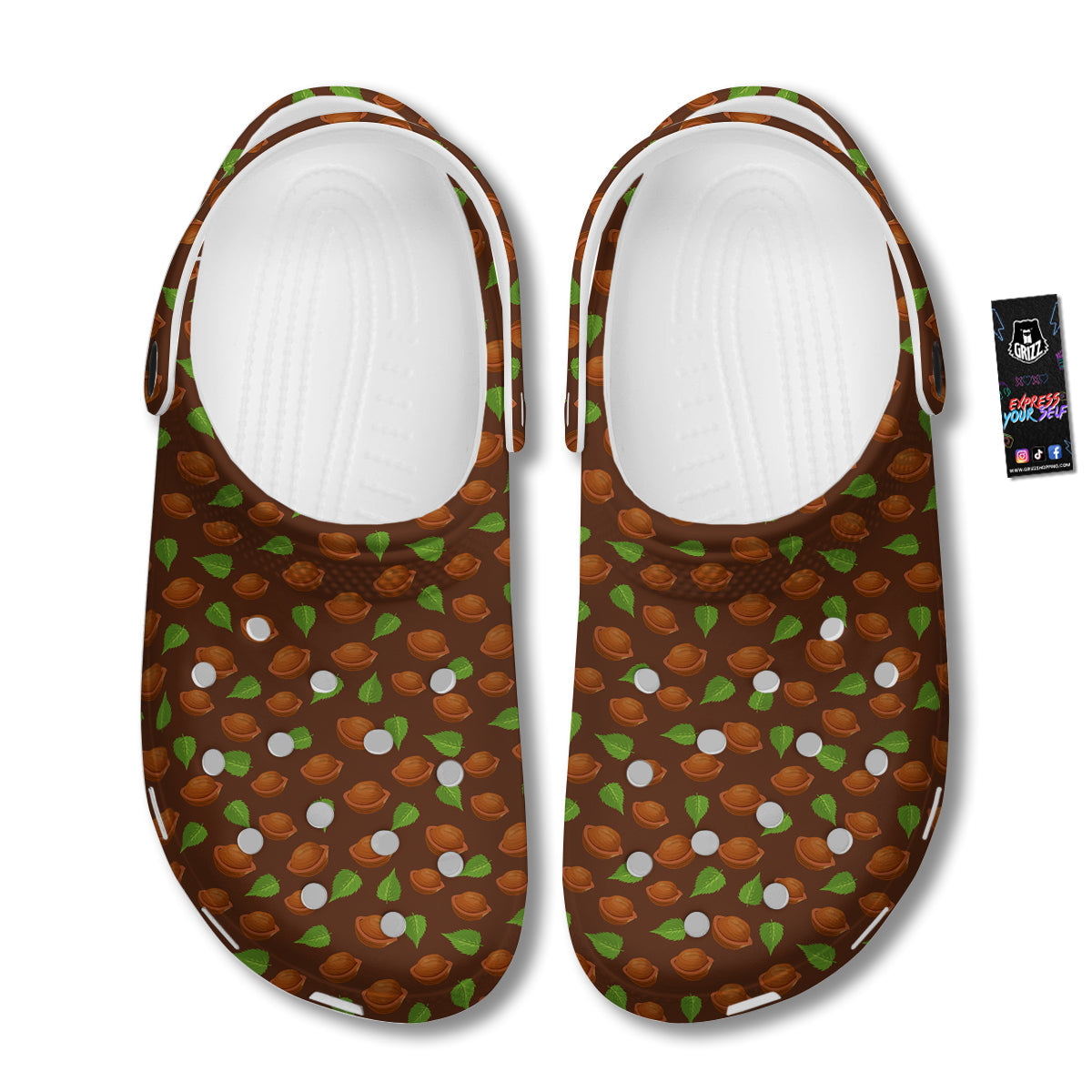 Brown Hazelnuts And Green Leaf Print Pattern Clog-grizzshop