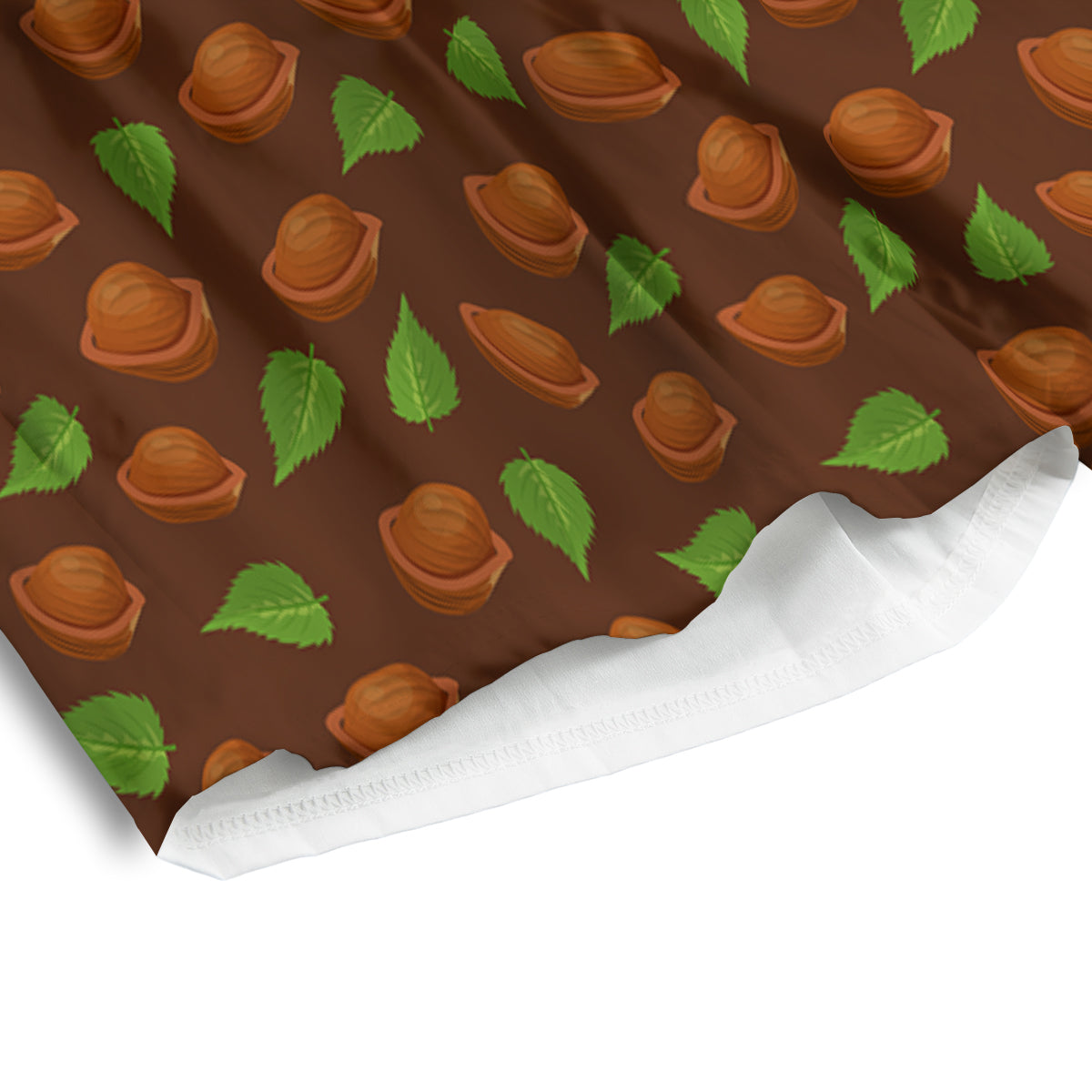 Brown Hazelnuts And Green Leaf Print Pattern Men's Athletic Shorts