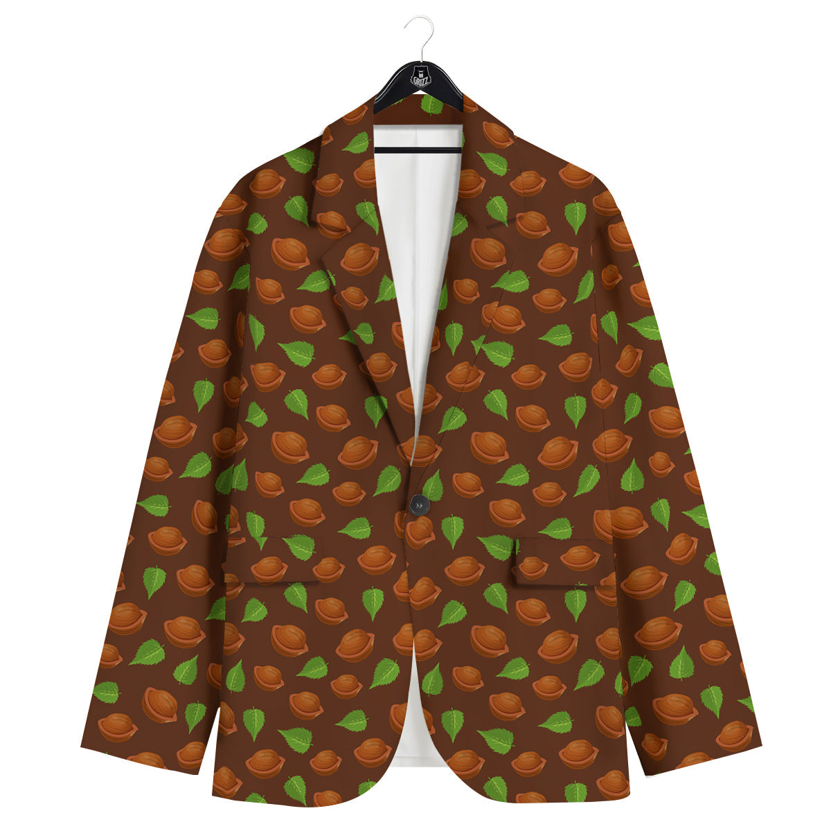 Brown Hazelnuts And Green Leaf Print Pattern Men's Sport Coat-grizzshop