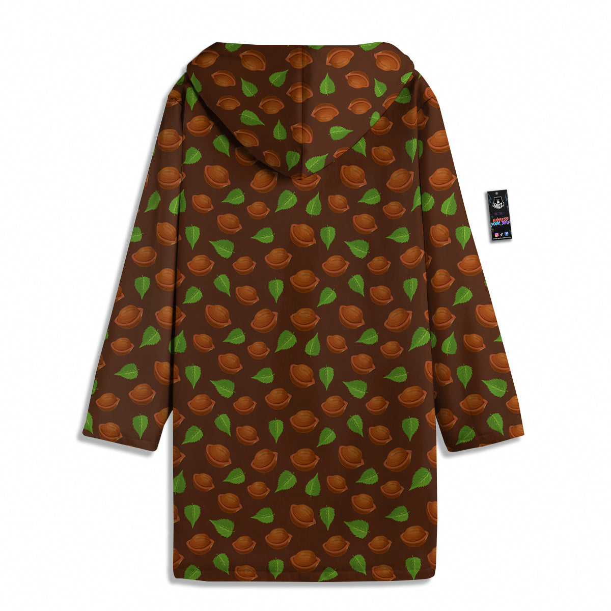 Brown Hazelnuts And Green Leaf Print Pattern Men's Windbreaker Jacket-grizzshop