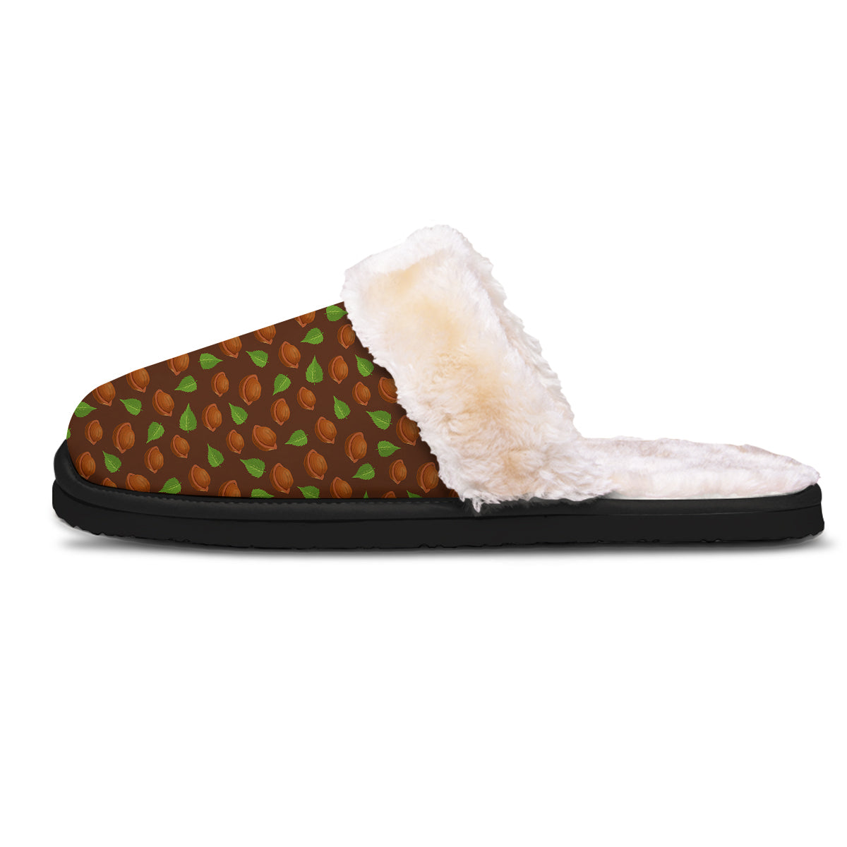 Brown Hazelnuts And Green Leaf Print Pattern Slippers-grizzshop