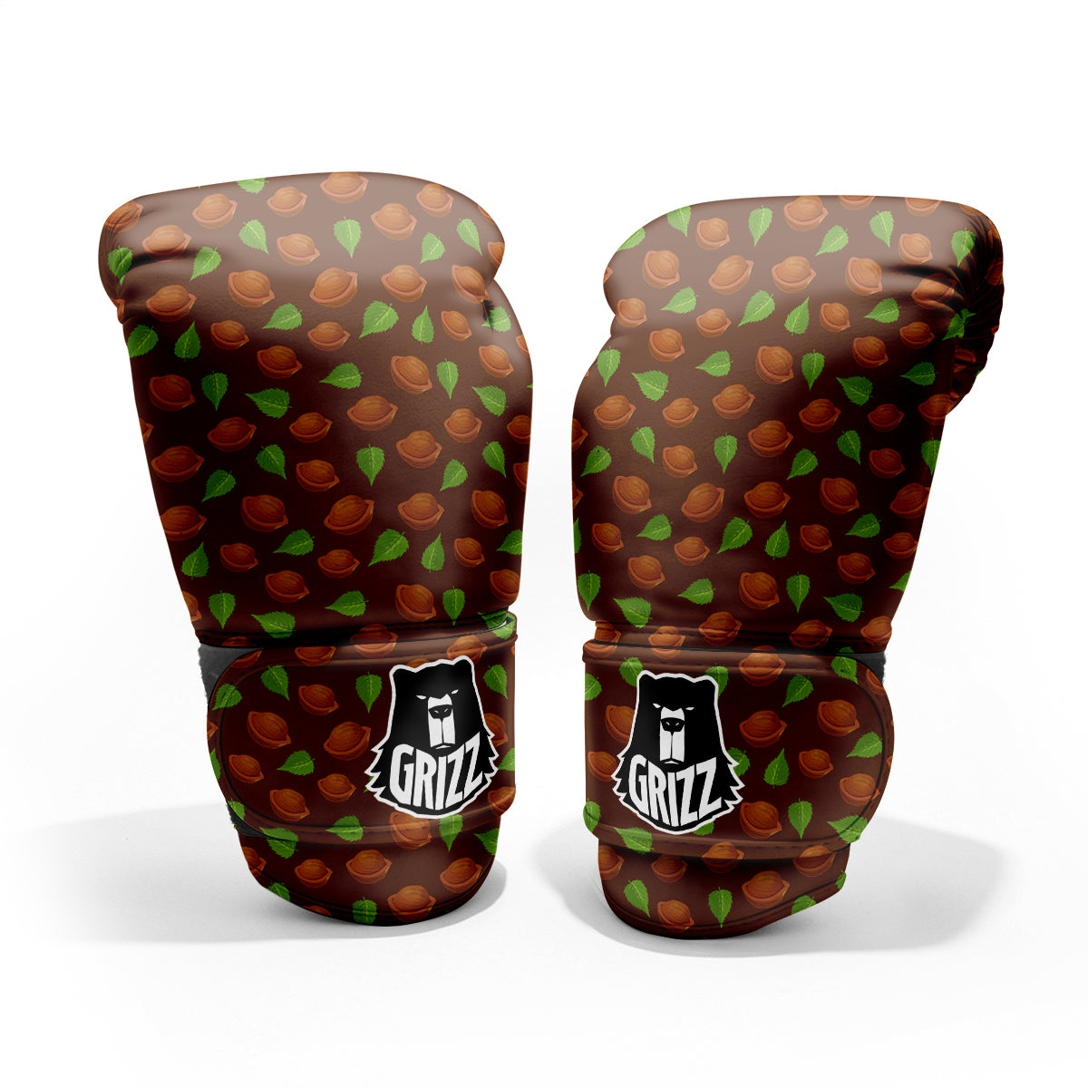 Brown Hazelnuts And Green Leaf Print Pattern Pro Boxing Glove