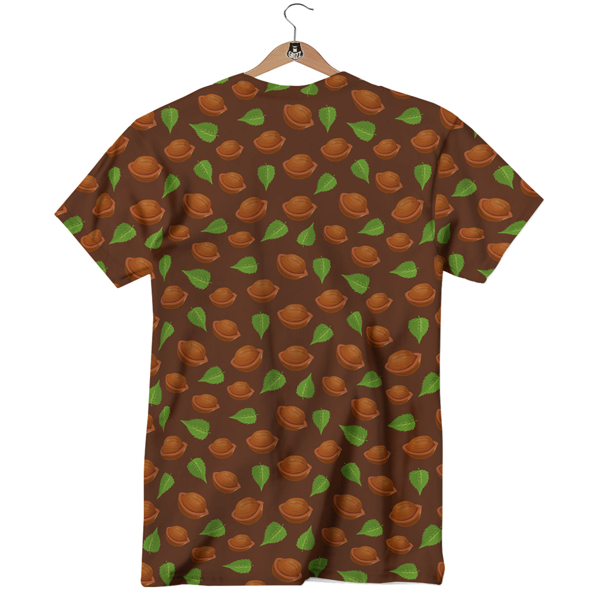 Brown Hazelnuts And Green Leaf Print Pattern T-Shirt-grizzshop