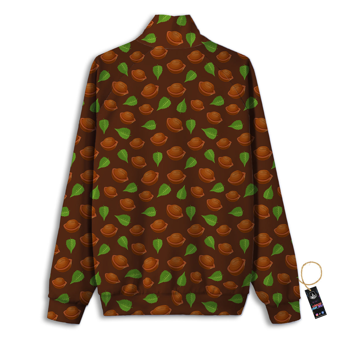 Brown Hazelnuts And Green Leaf Print Pattern Track Jacket-grizzshop