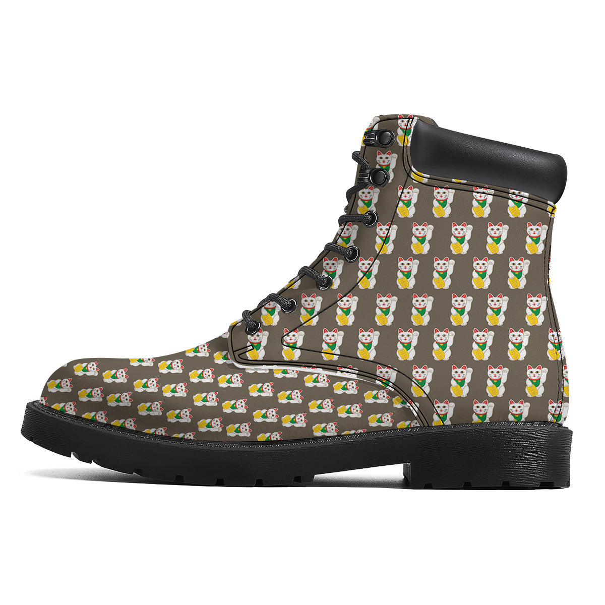 Brown Lucky Cat Print Pattern Boots-grizzshop