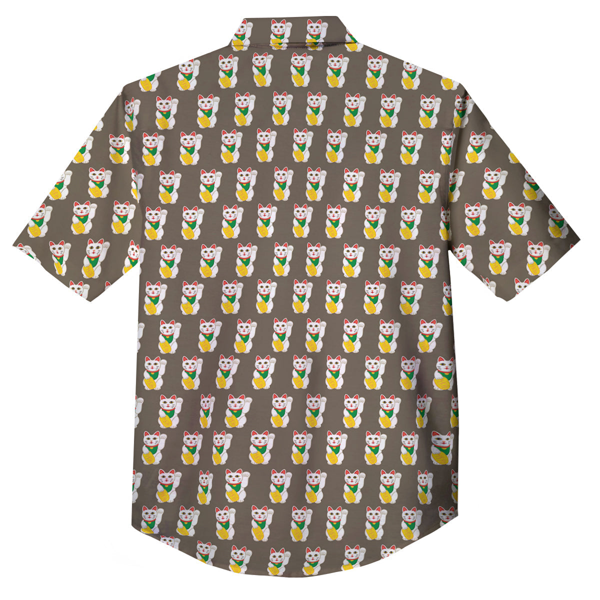 Brown Lucky Cat Print Pattern Button Up Shirt-grizzshop
