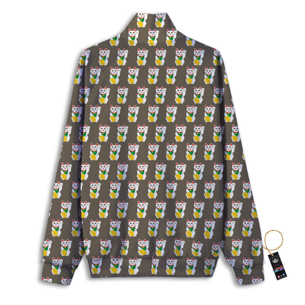 Brown Lucky Cat Print Pattern Track Jacket-grizzshop