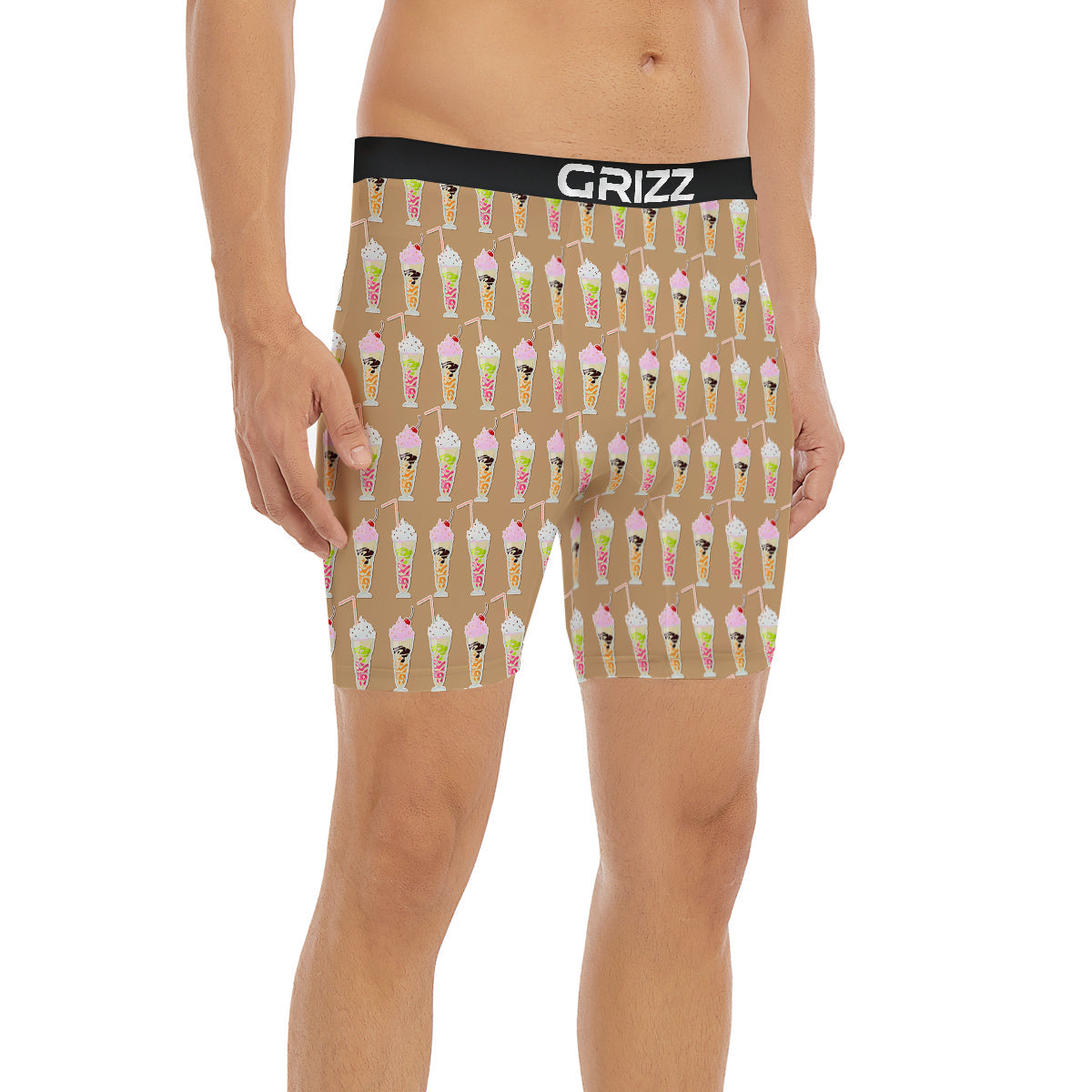 Brown Milkshake Print Pattern Boxer Briefs-grizzshop