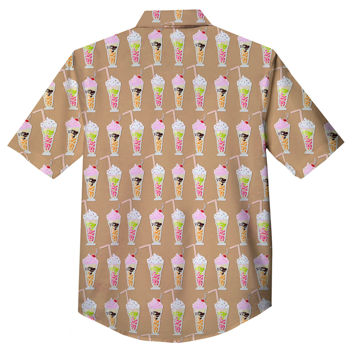 Brown Milkshake Print Pattern Button Up Shirt-grizzshop