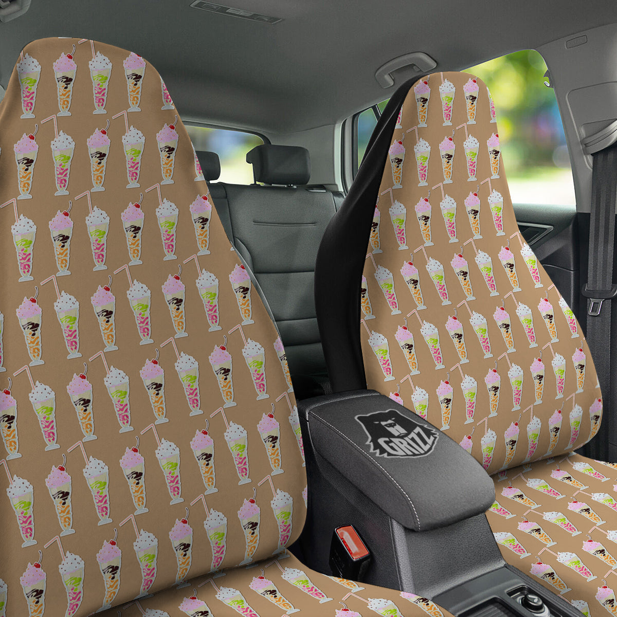 Brown Milkshake Print Pattern Car Seat Covers-grizzshop