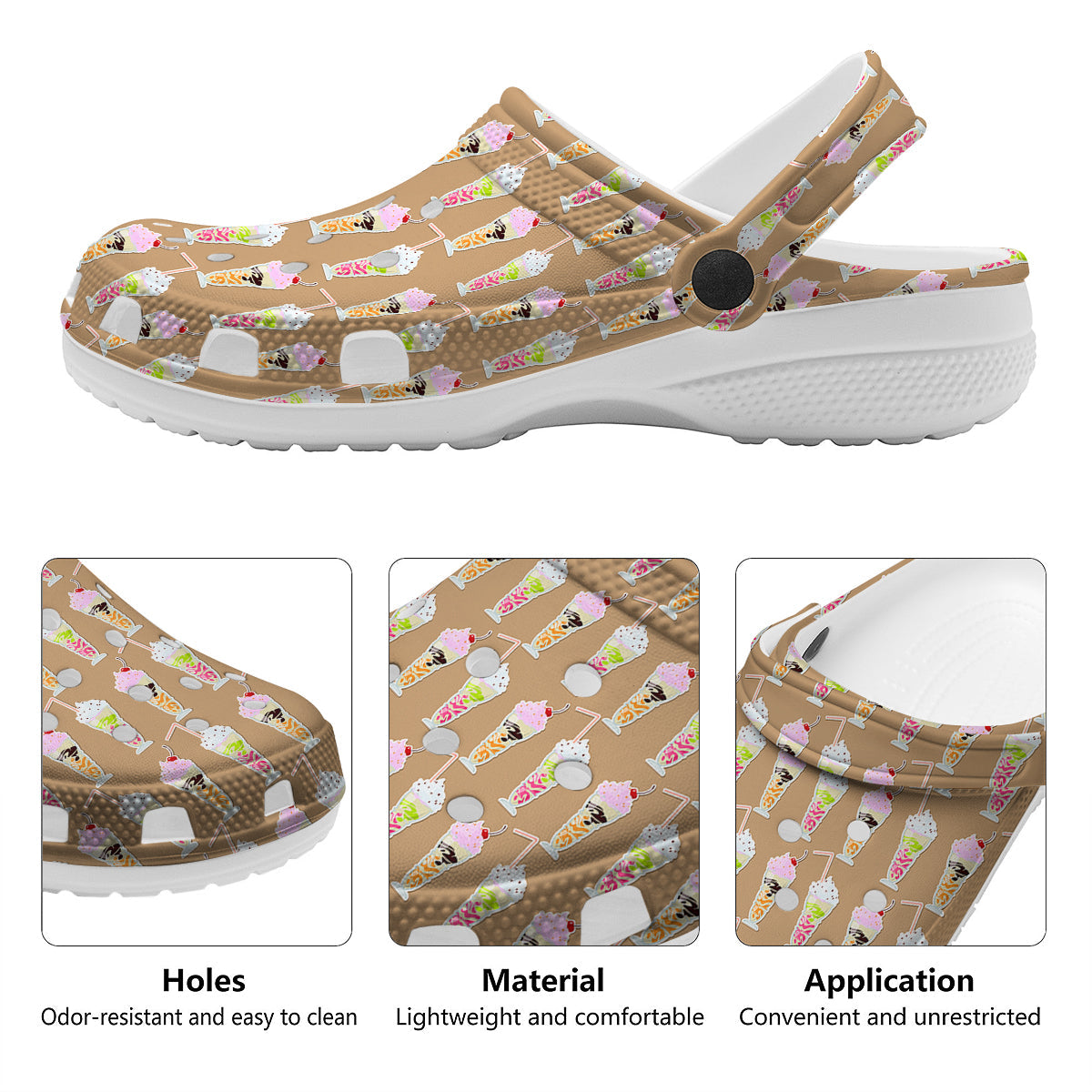 Brown Milkshake Print Pattern Clog-grizzshop