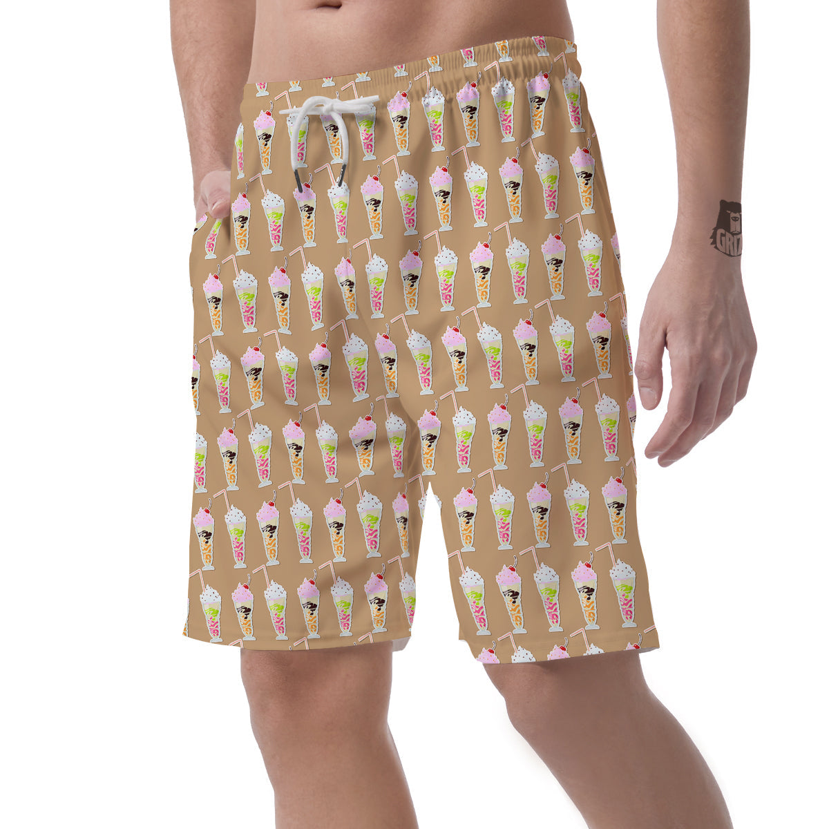 Brown Milkshake Print Pattern Men's Shorts-grizzshop
