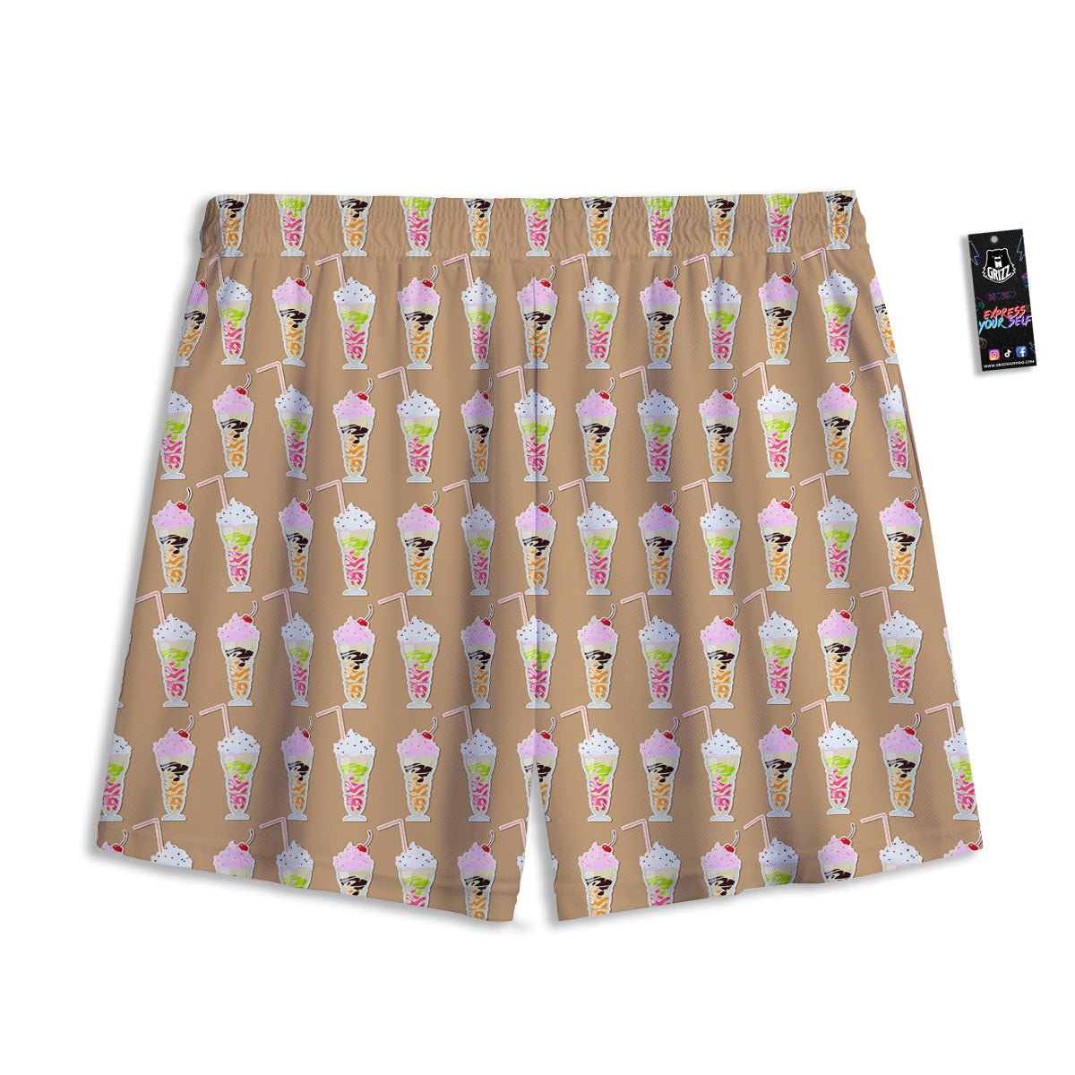 Brown Milkshake Print Pattern Mesh Shorts-grizzshop