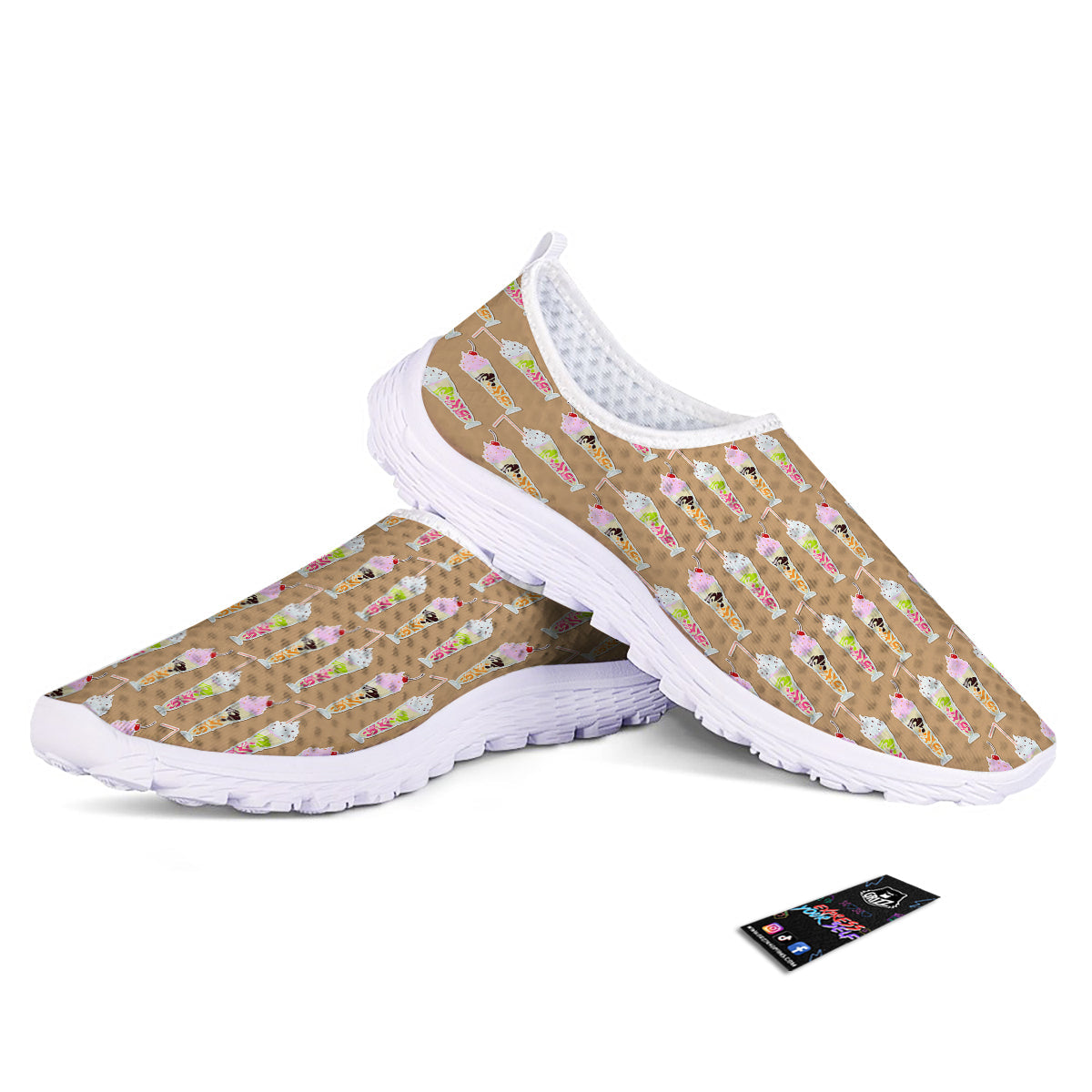 Brown Milkshake Print Pattern Nurse Shoes-grizzshop