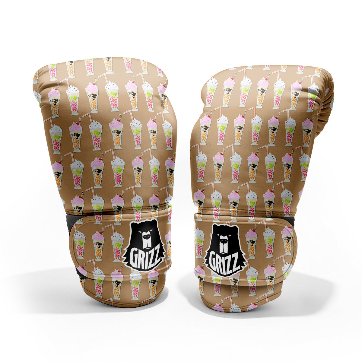 Brown Milkshake Print Pattern Sparring Gloves-grizzshop