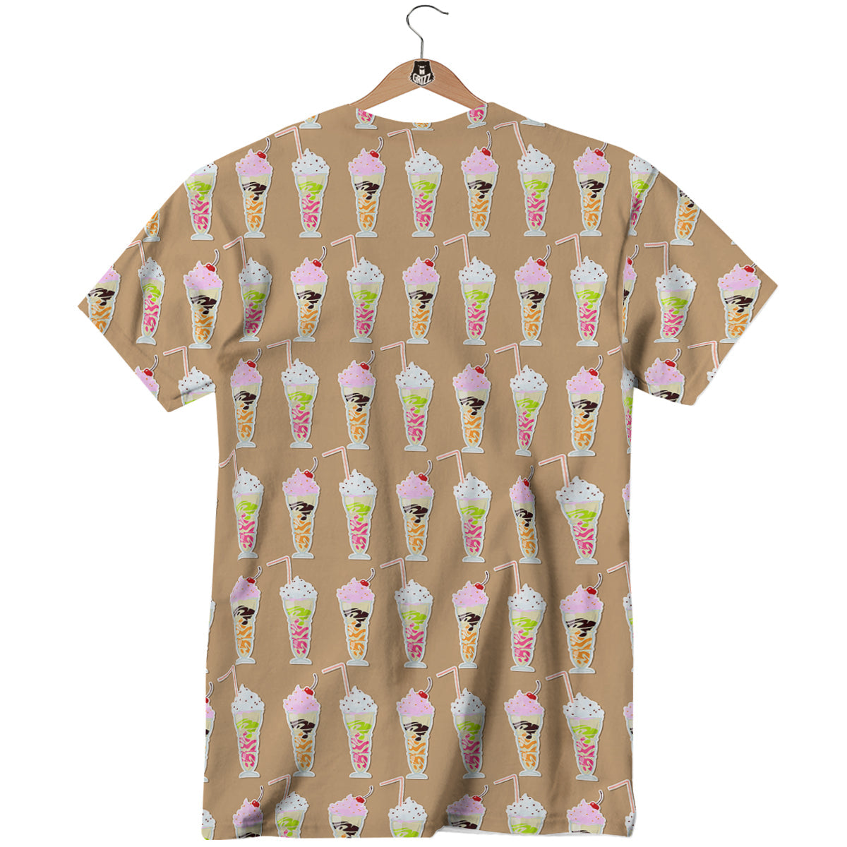Brown Milkshake Print Pattern T-Shirt-grizzshop