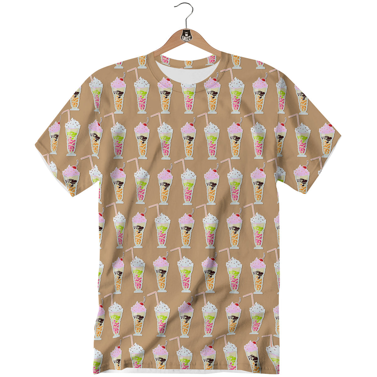 Brown Milkshake Print Pattern T-Shirt-grizzshop