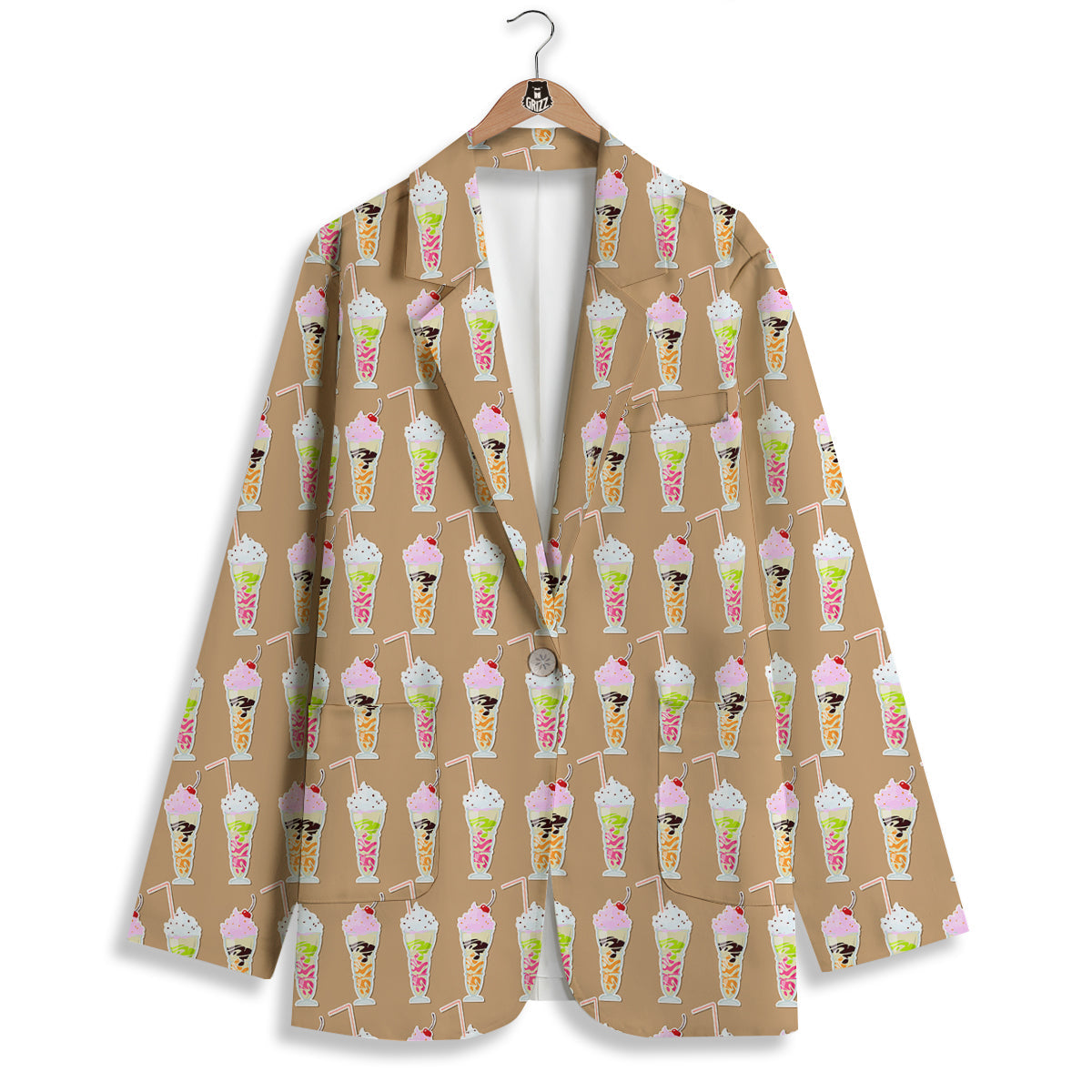 Brown Milkshake Print Pattern Women's Blazer-grizzshop
