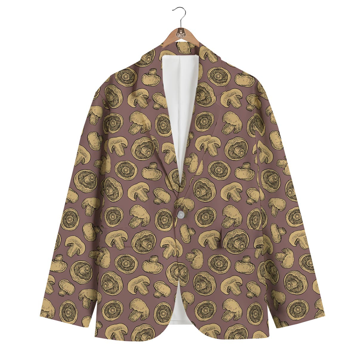 Brown Mushroom Pattern Print Men's Blazer-grizzshop
