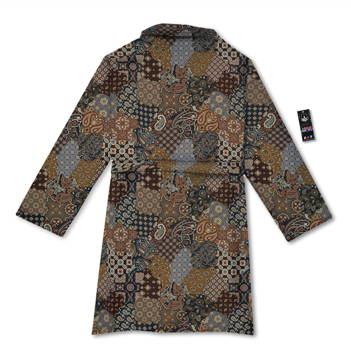 Brown Patchwork Paisley Print Pattern Bathrobe-grizzshop