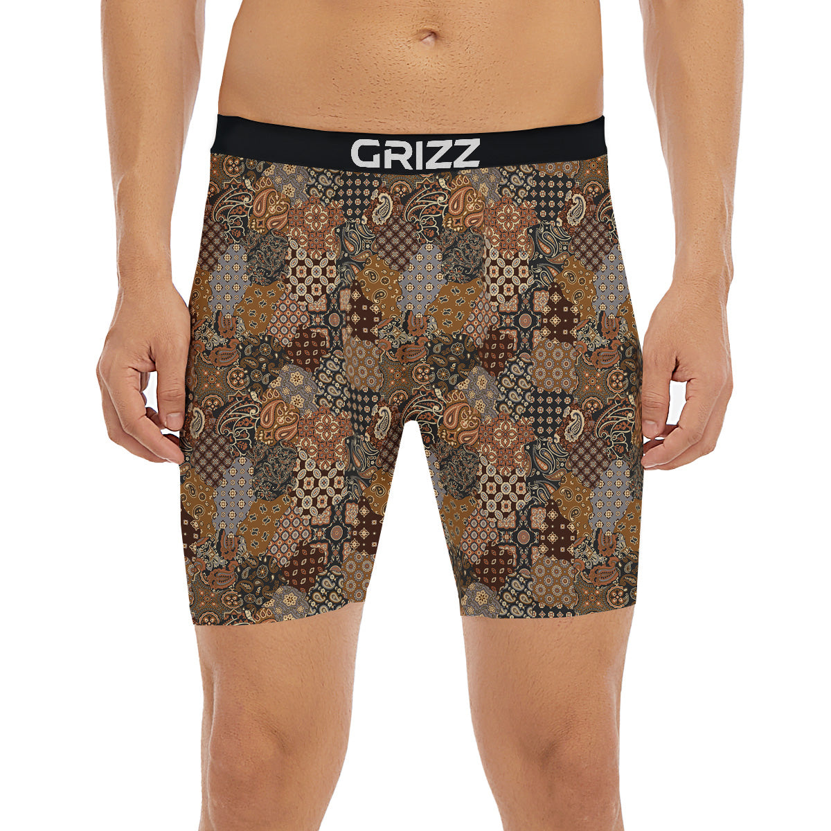 Brown Patchwork Paisley Print Pattern Boxer Briefs-grizzshop