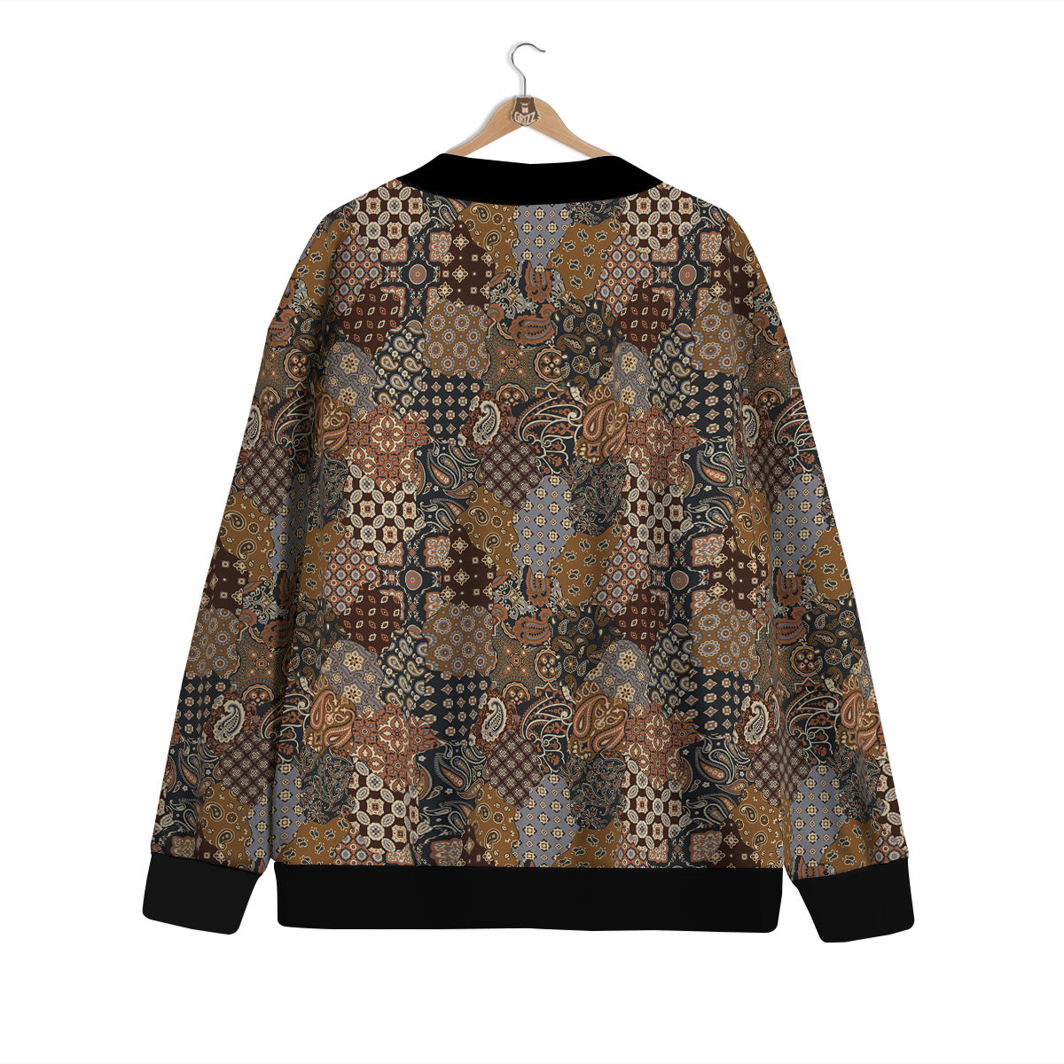 Brown Patchwork Paisley Print Pattern Cardigan-grizzshop