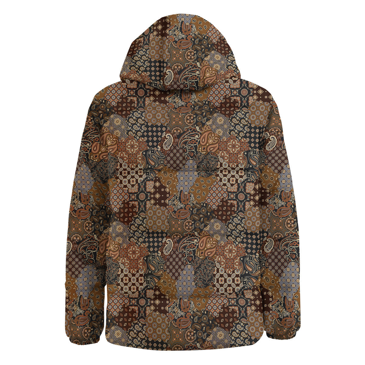 Brown Patchwork Paisley Print Pattern Down Jacket-grizzshop