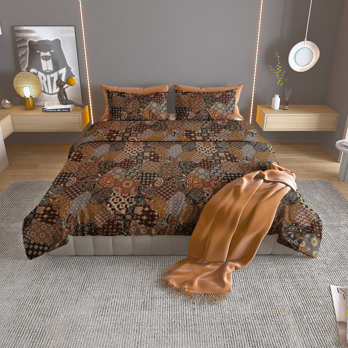 Brown Patchwork Paisley Print Pattern Duvet Cover Bedding Set