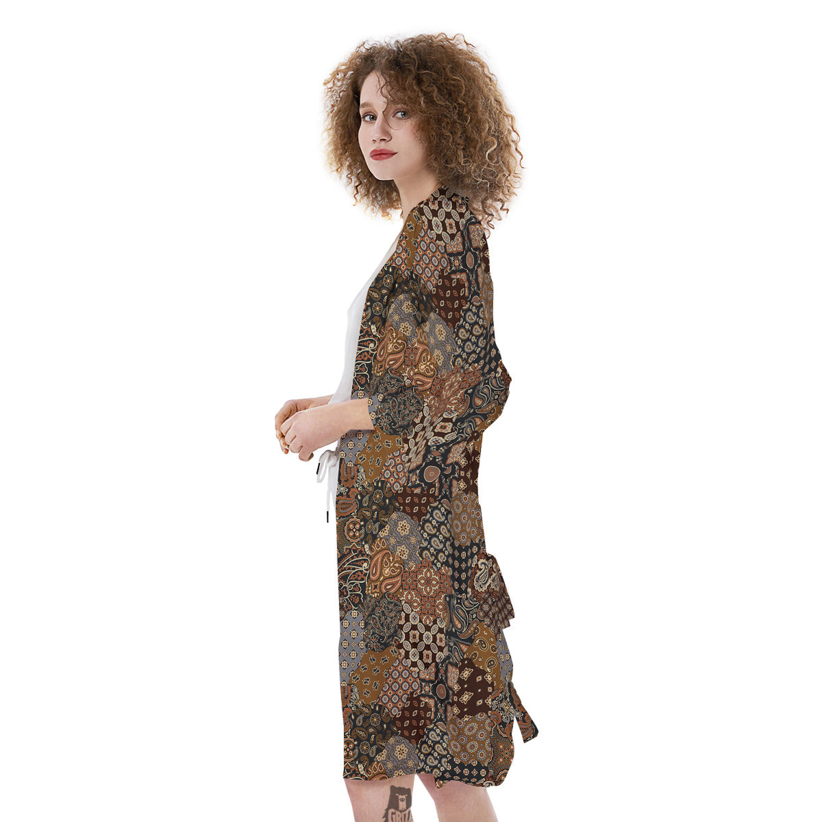 Brown Patchwork Paisley Print Pattern Kimono-grizzshop
