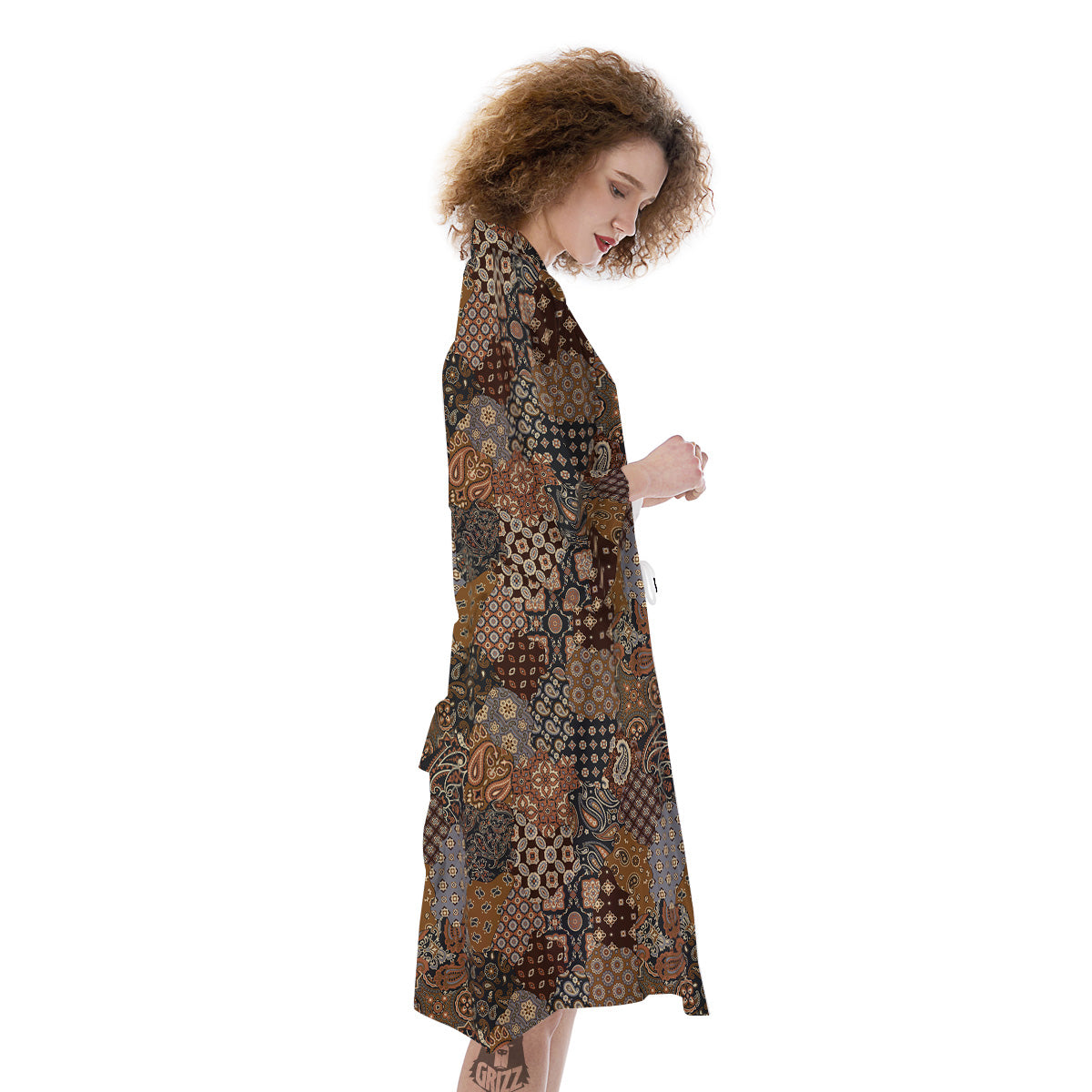 Brown Patchwork Paisley Print Pattern Kimono-grizzshop