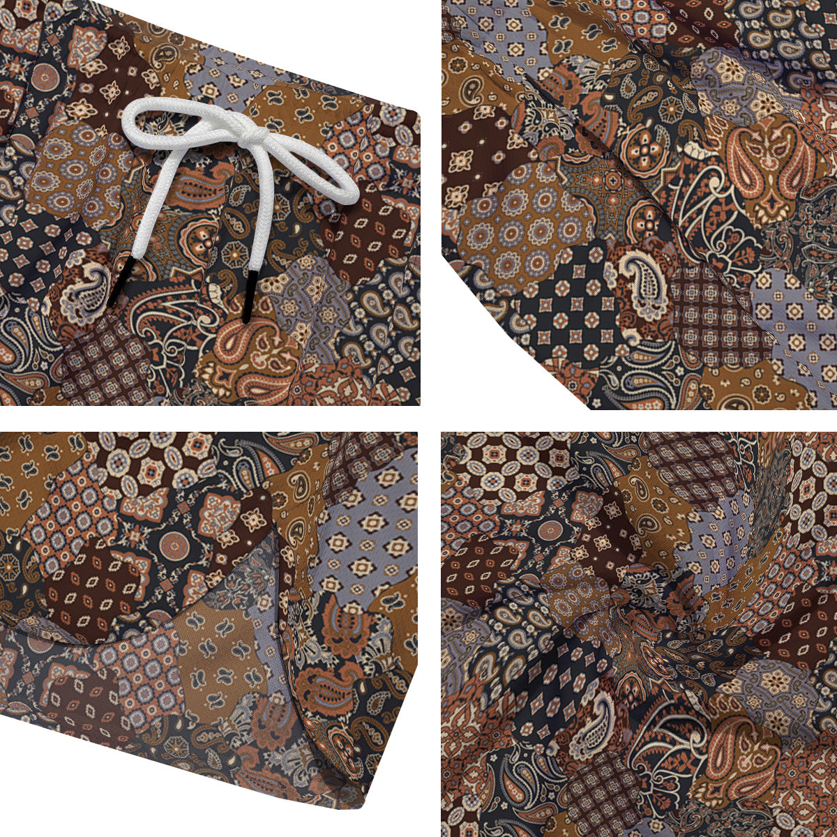 Brown Patchwork Paisley Print Pattern Men's Running Shorts-grizzshop