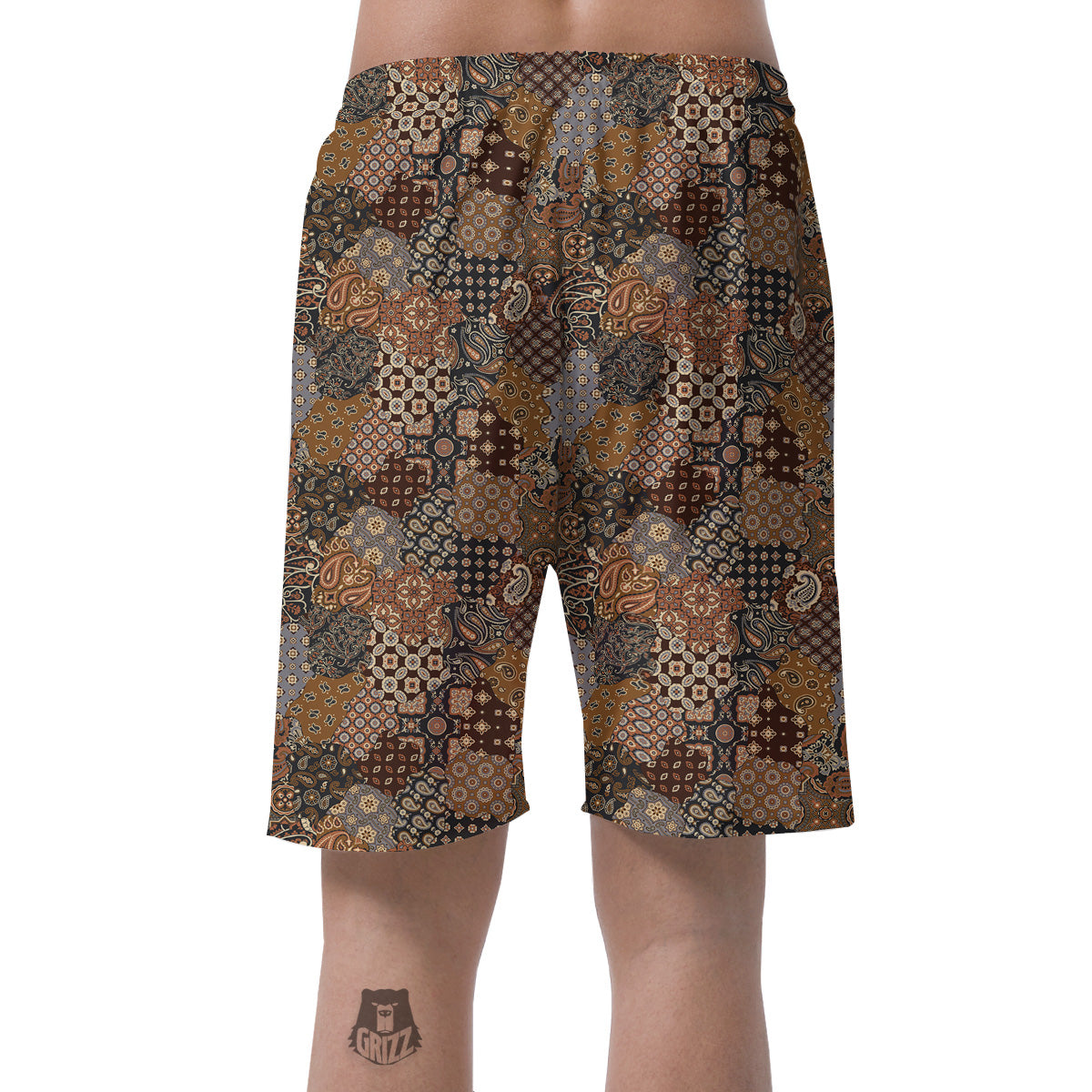 Brown Patchwork Paisley Print Pattern Men's Shorts-grizzshop