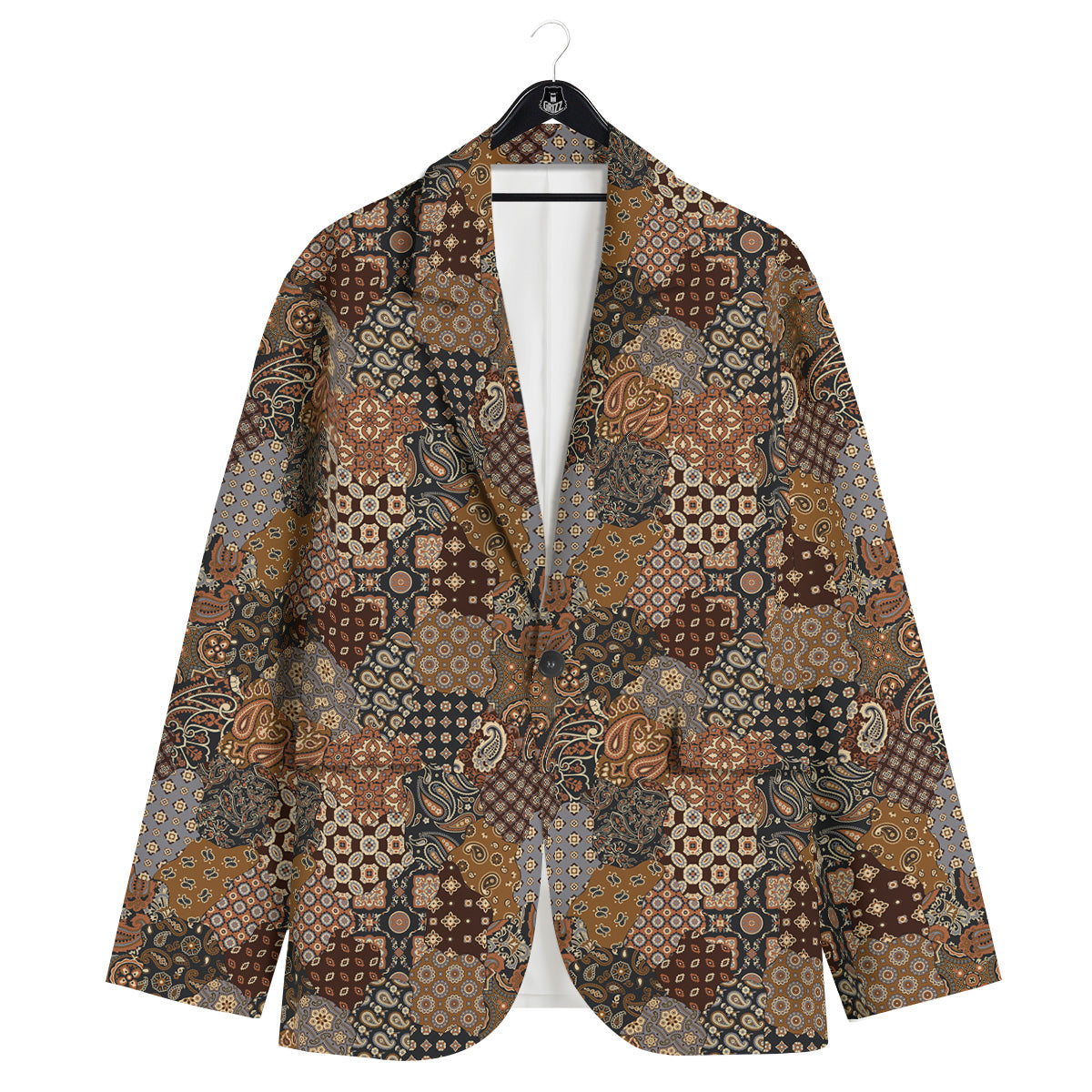 Brown Patchwork Paisley Print Pattern Men's Sport Coat-grizzshop