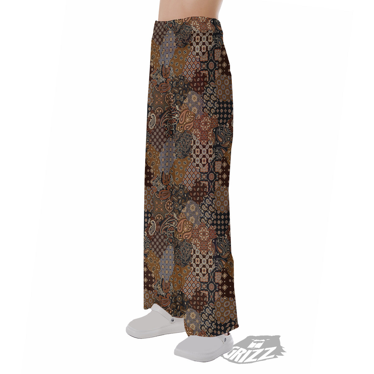 Brown Patchwork Paisley Print Pattern Pajama Pants-grizzshop