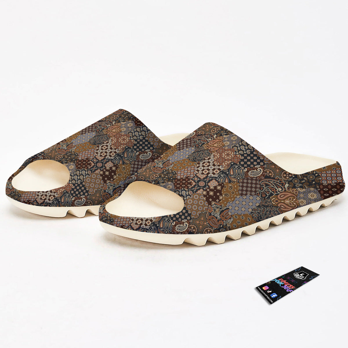 Brown Patchwork Paisley Print Pattern Sandals-grizzshop