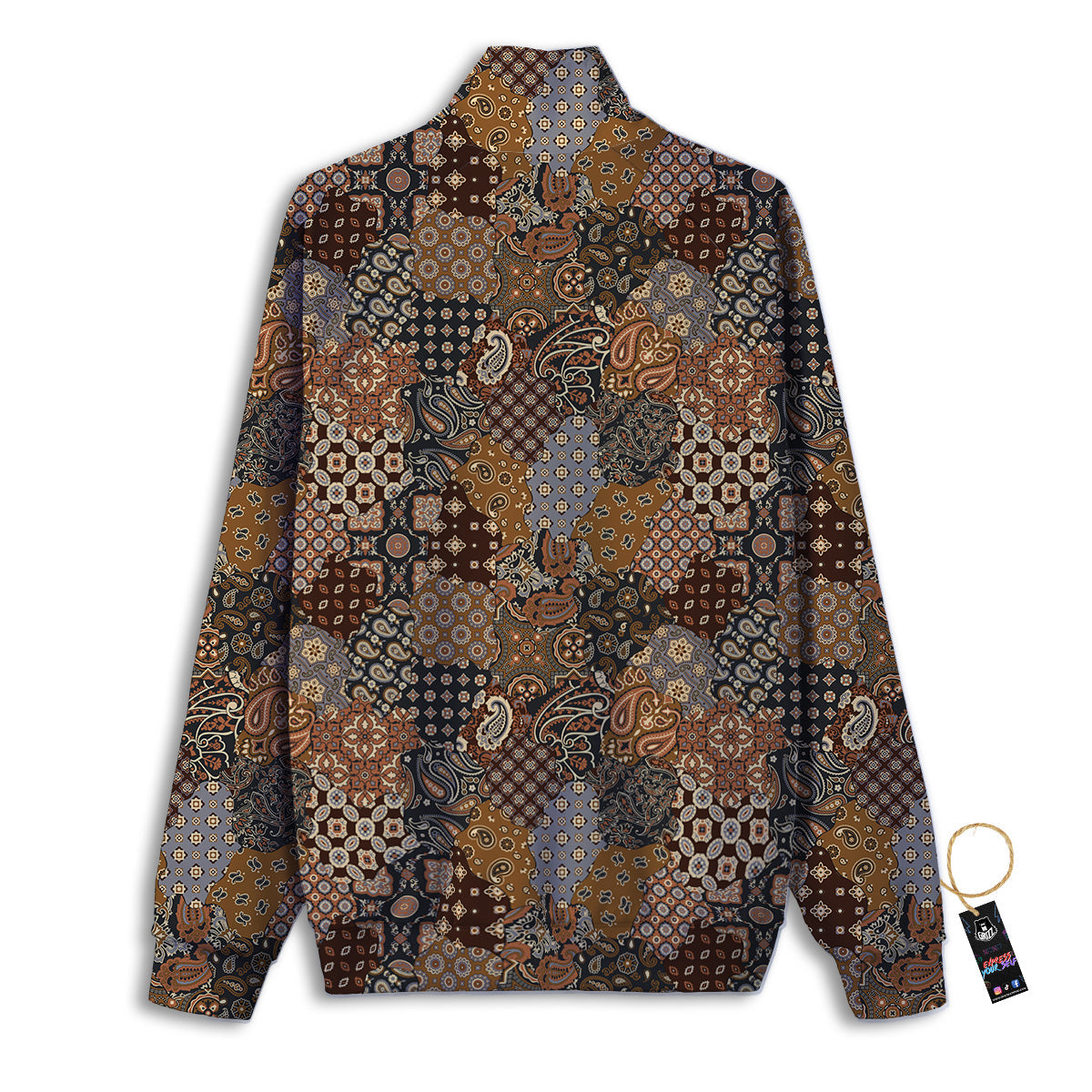 Brown Patchwork Paisley Print Pattern Track Jacket-grizzshop